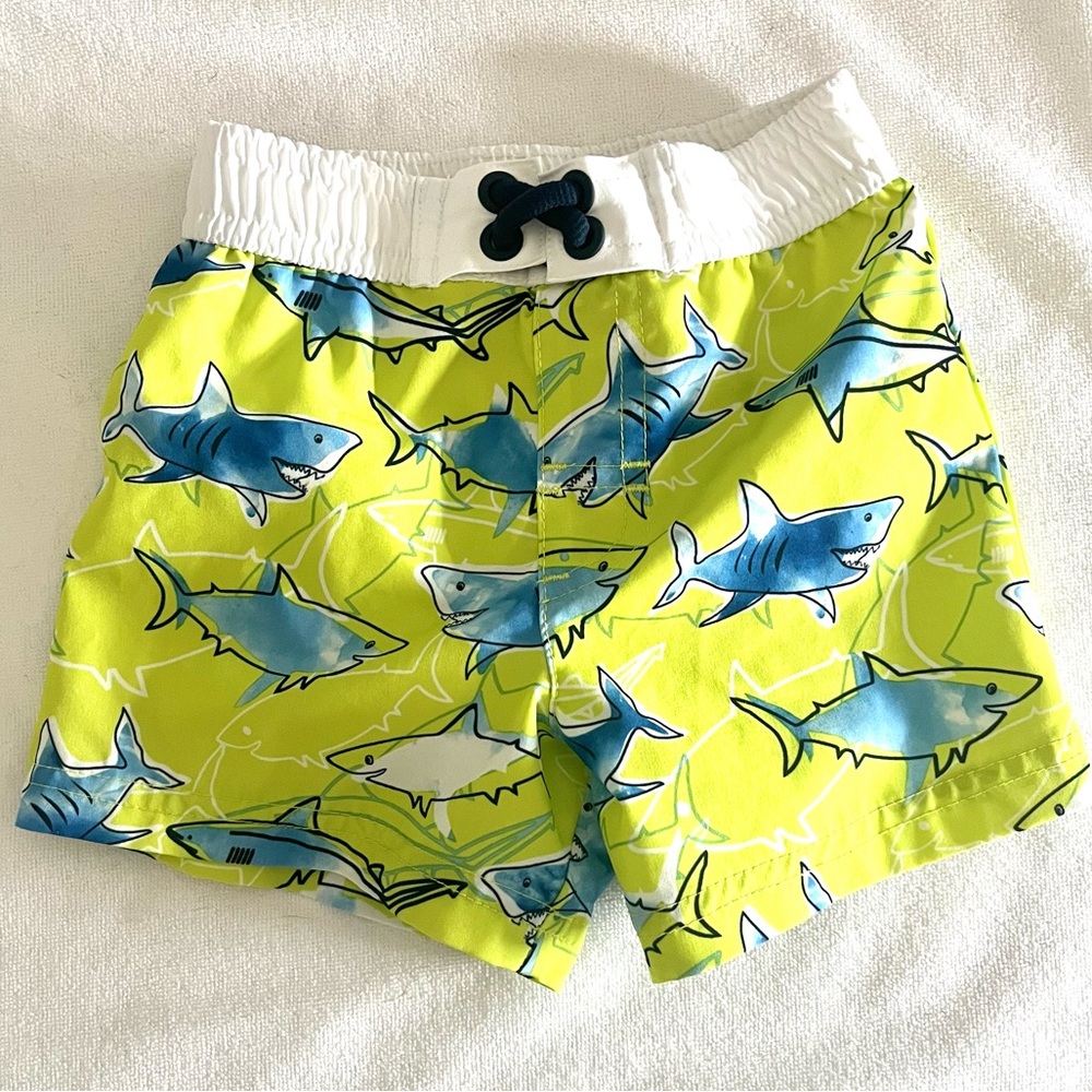 Wonder Nation Green Shark Swim Shorts With Elastic and Mesh Undies Size 12 Month